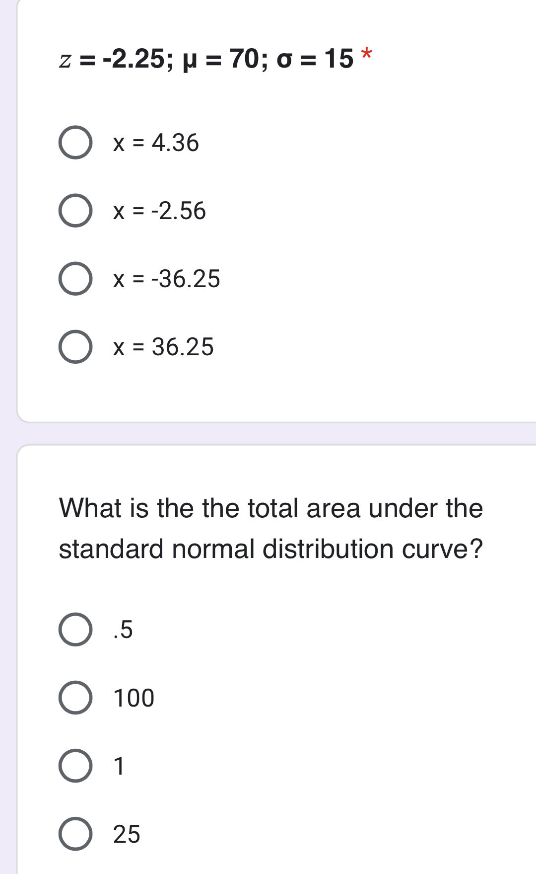 Probability Distrution Graph Question z = -225 = 70 = 15 x = 436 x = -256 x
