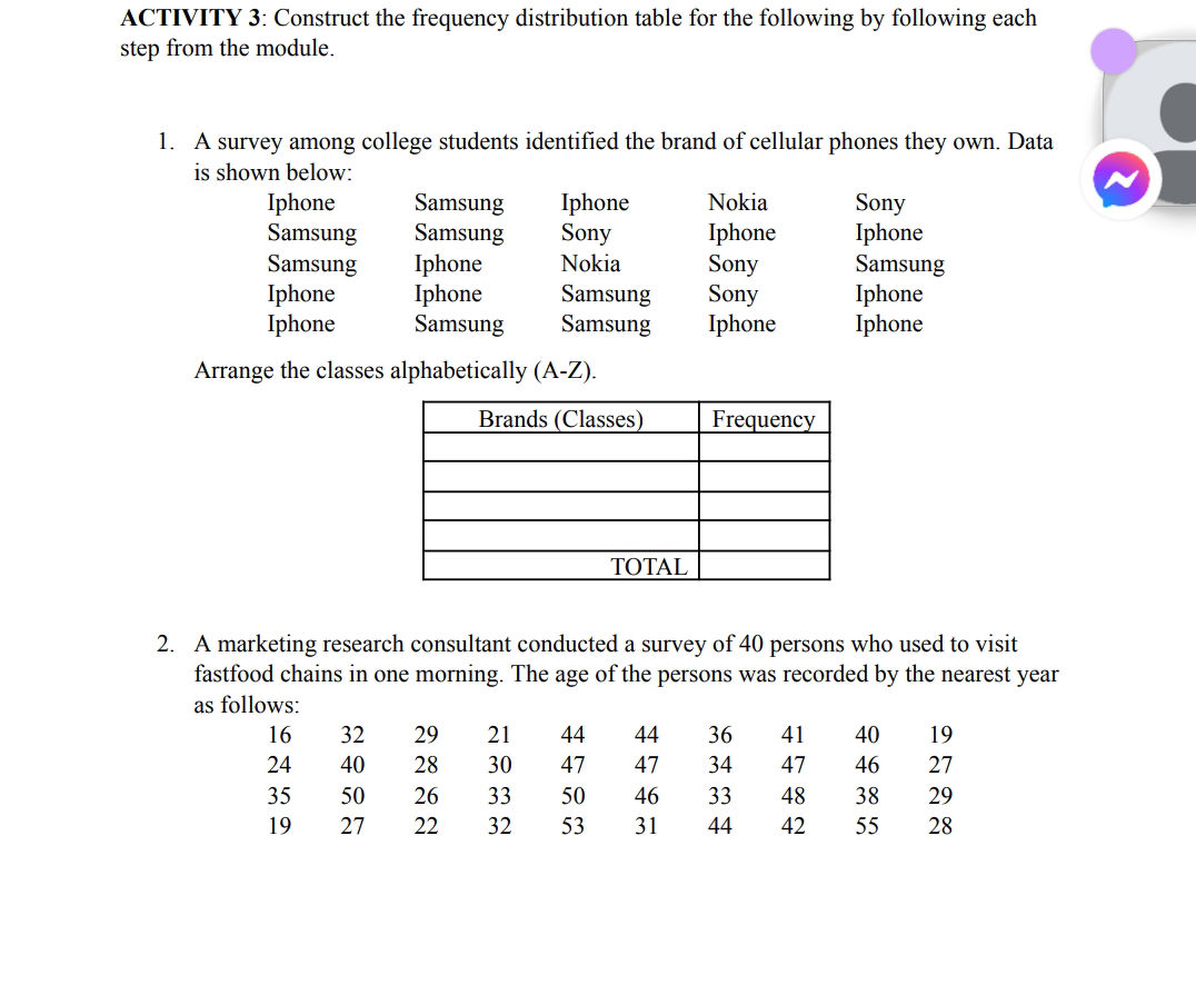 ACTIVITY 3 Construct the frequency | StudyX