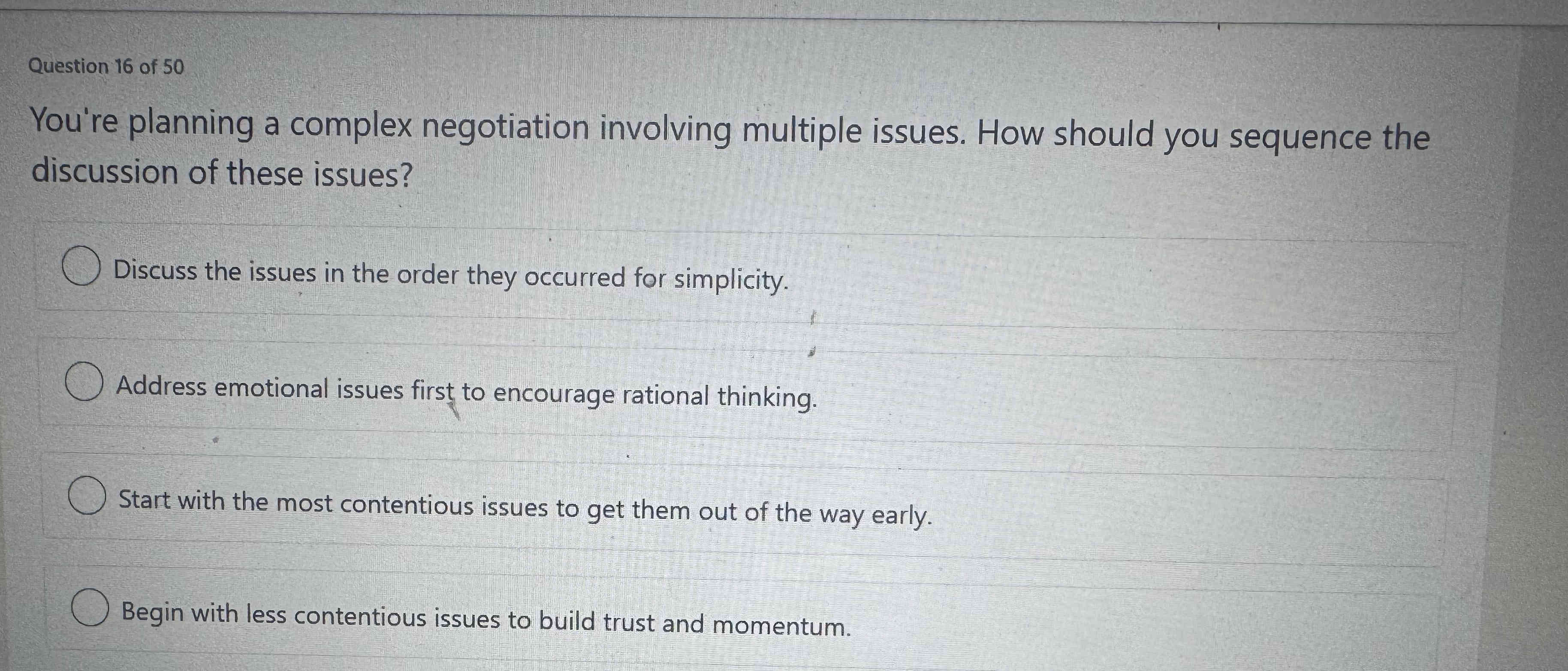 Discuss The Issue First Question 16 of 50 Youre planning a complex