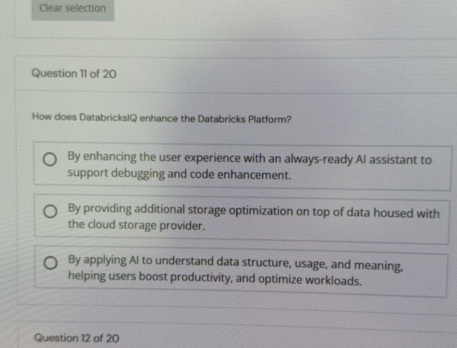 Question 11 of 20 How does DatabricksIQ