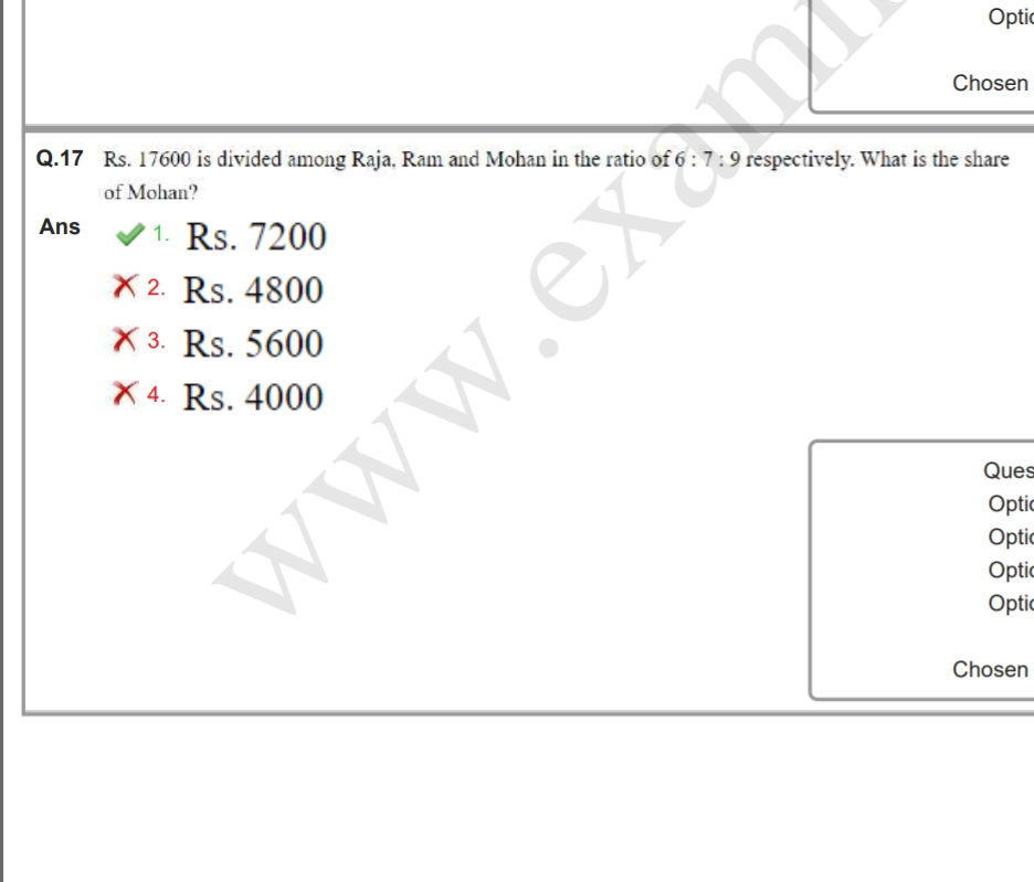 Mohan Ration Q17 Rs 17600 is divided among Raja Ram and | StudyX