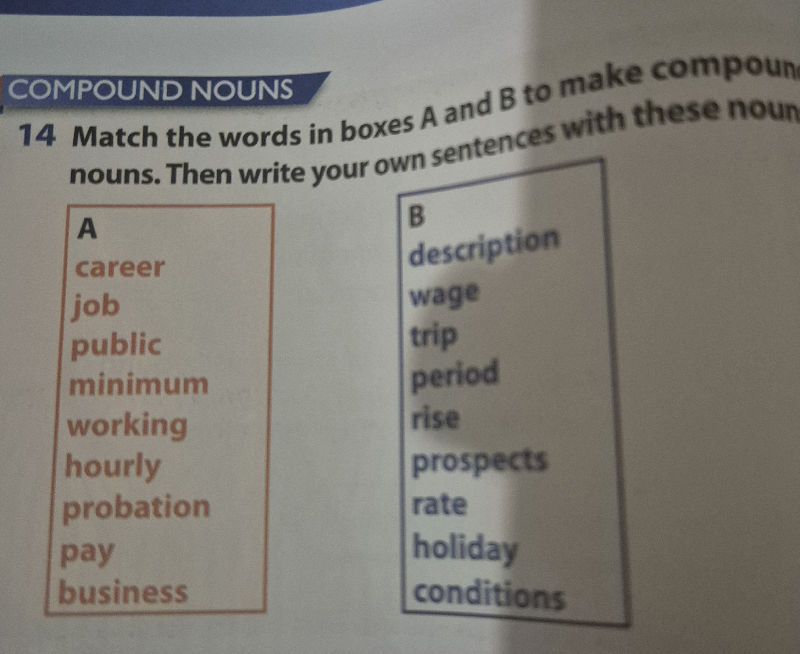 COMPOUND NOUNS 14 Match the words in boxes A