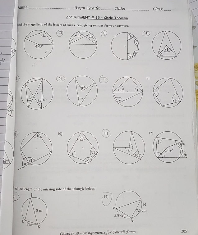 ASSIGNMENT 15 - Circle Theorem find the