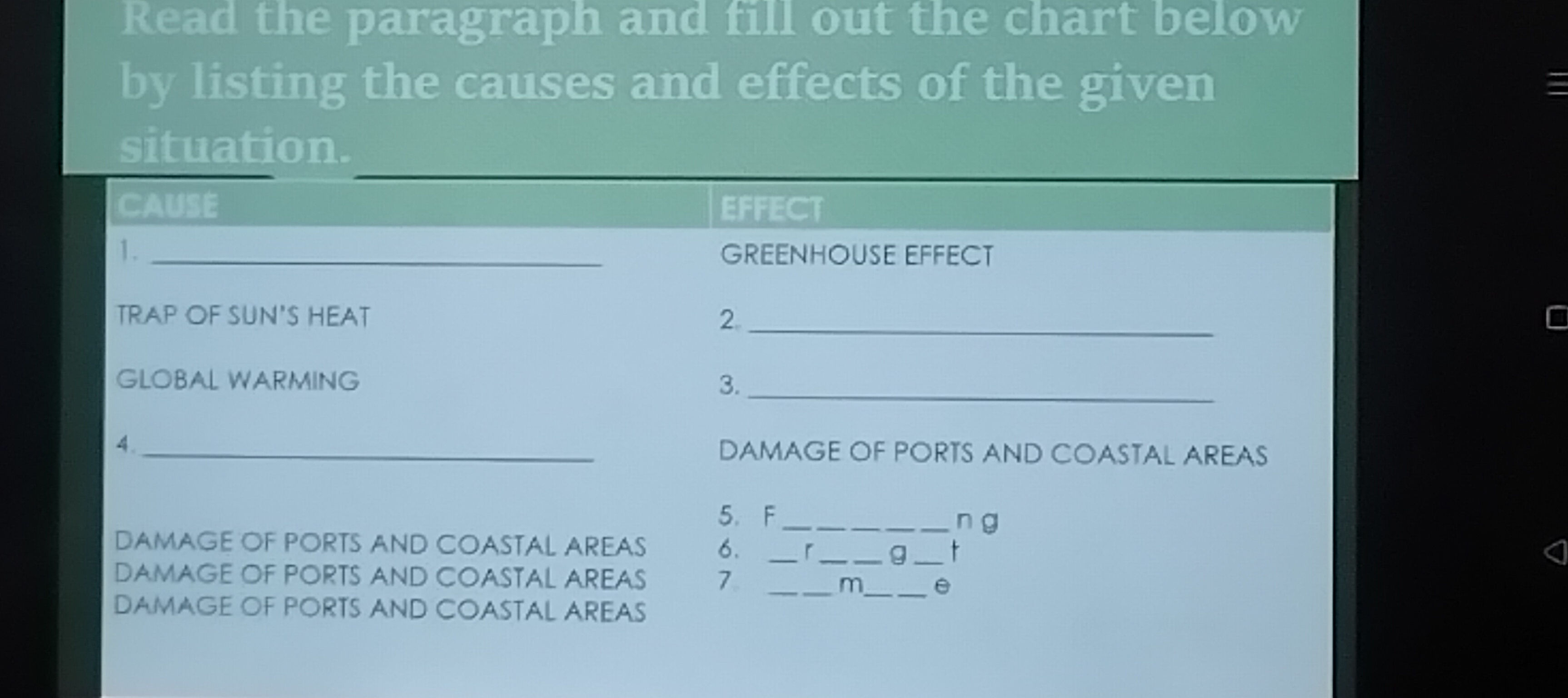 Read the paragraph and fill out the chart | StudyX
