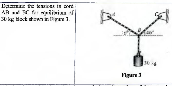 Determine the tensions in cord AB and BC for