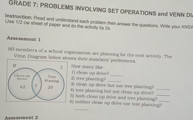 Lesson 7 Problem Set GRADE 7 PROBLEMS INVOLVING SET OPERATIONS | StudyX