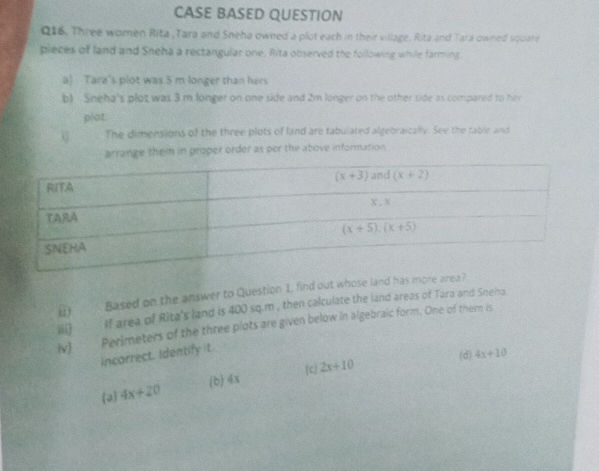 CASE BASED QUESTION Q16 Three women Rita