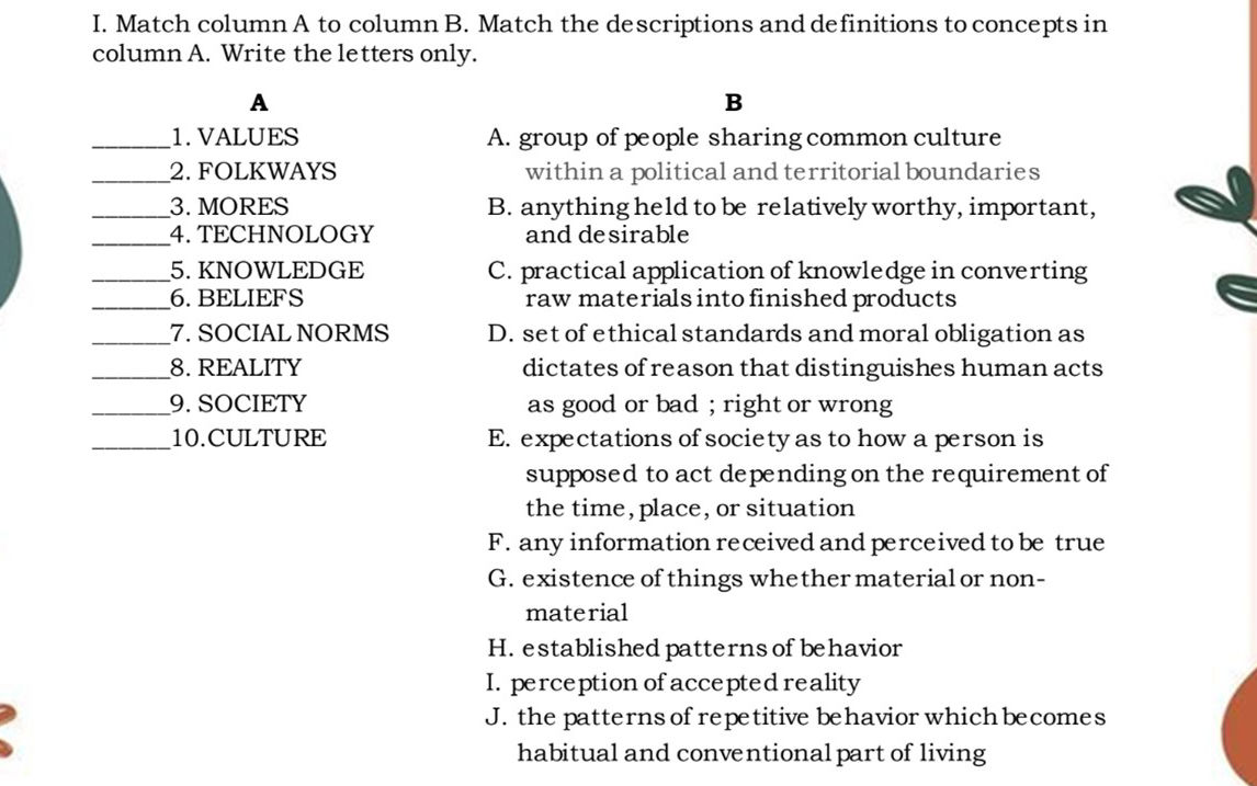 I Match column A to column B Match the | StudyX