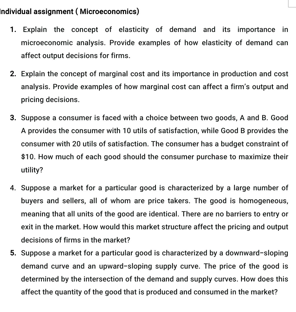 microeconomics: individual assigment. microeconomics... Individual assignment (Microeconomics) 1 | StudyX