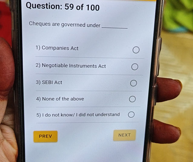 Question 59 of 100 Cheques are governed