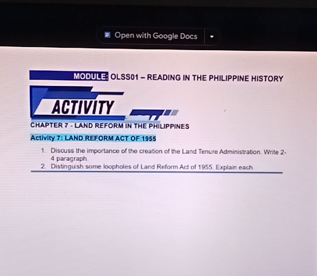 MODULE OLSS01 - READING IN THE PHILIPPINE