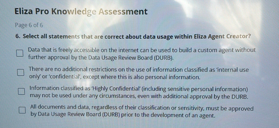 Eliza Pro Knowledge AssessmentPage 6 of 66