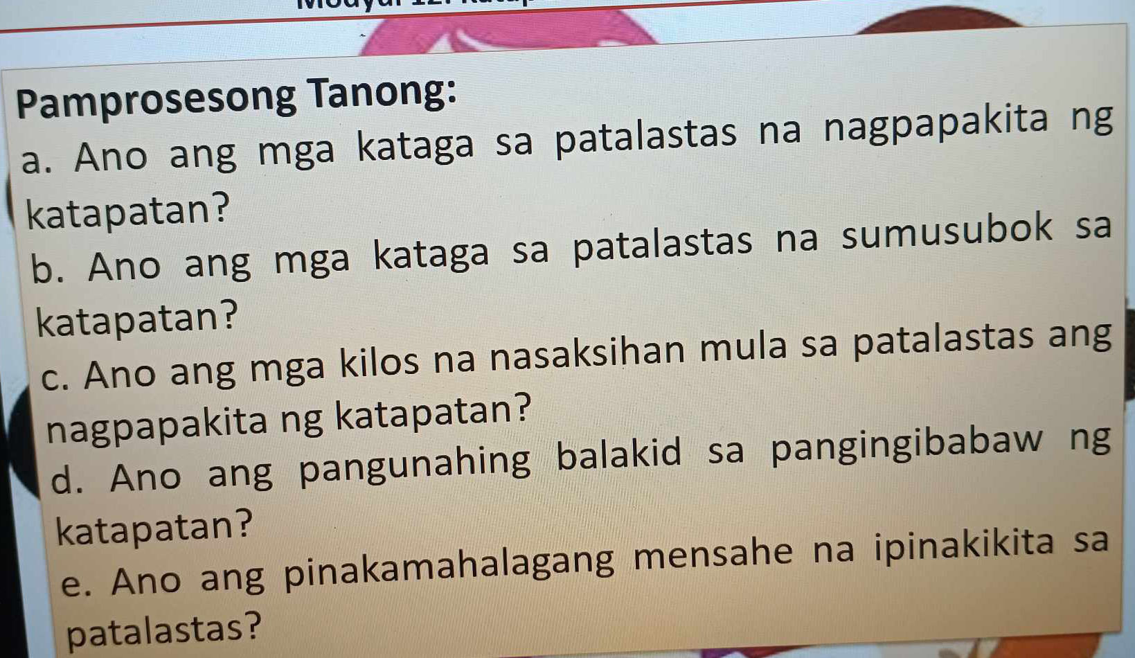 Kataga Examples Pamprosesong Tanong a Ano ang mga kataga sa | StudyX