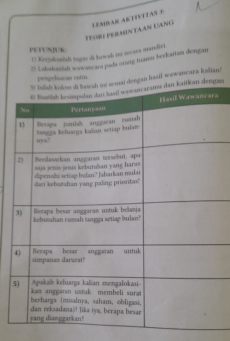 PETUNJUK LEMBAR AKTIVITAS 3 TEORI PERMINTAAN | StudyX