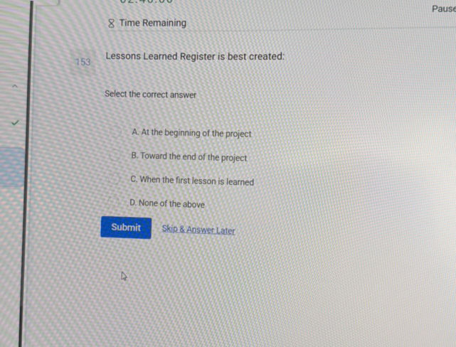 153 Lessons Learned Register is best created