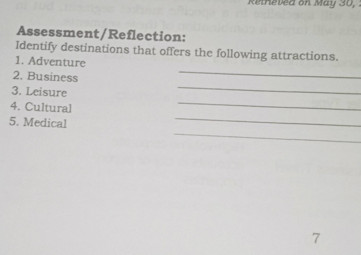 Assessment/Reflection Identify destinations | StudyX