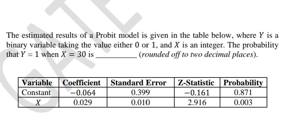 The estimated results of a Probit model is | StudyX