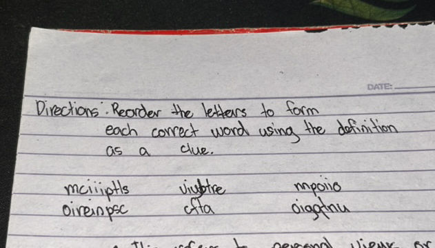 Directions Reorder the letters to form each | StudyX