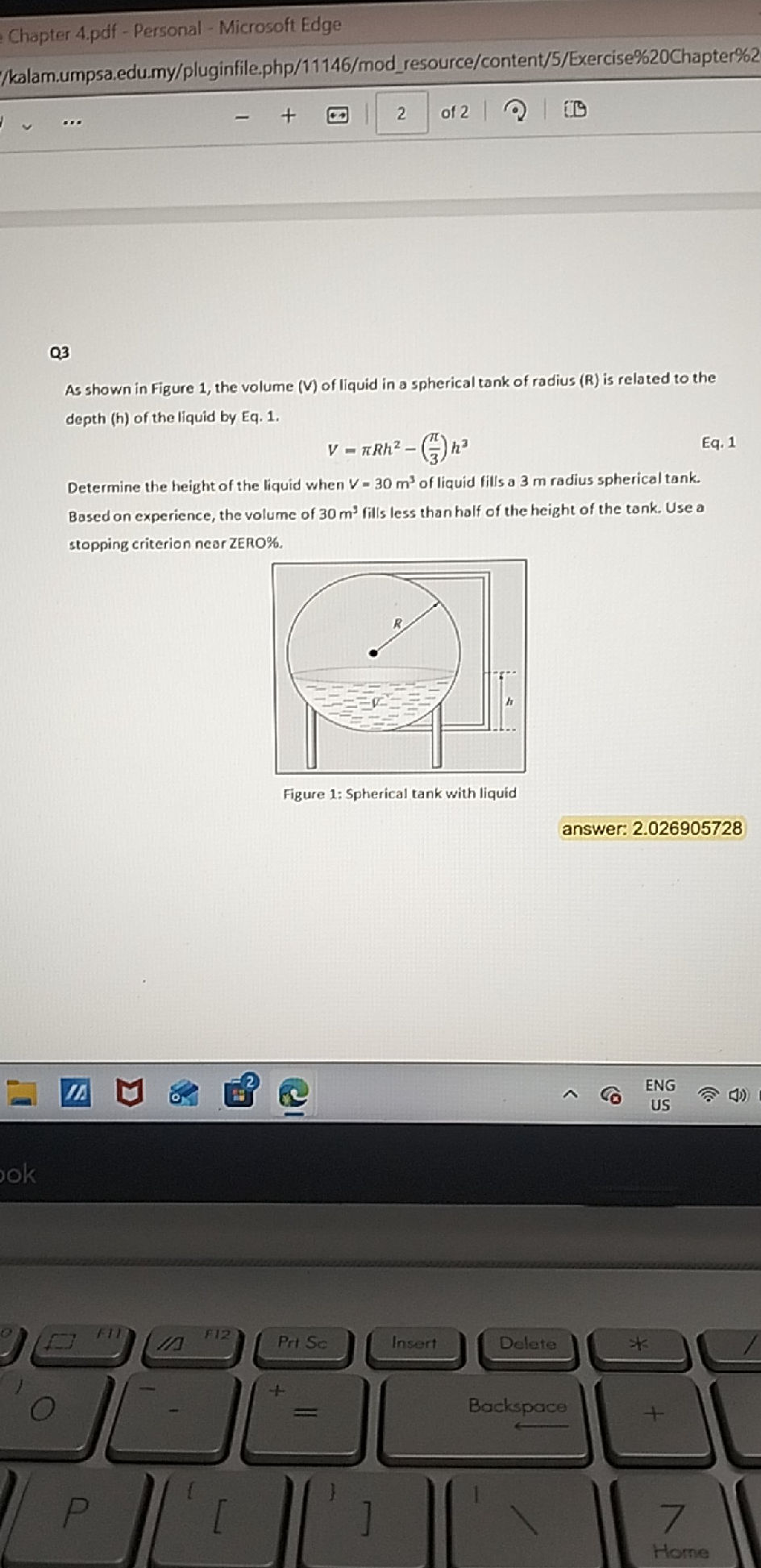 Volume R Liquid Equation As shown in Figure 1, the volume (V) of