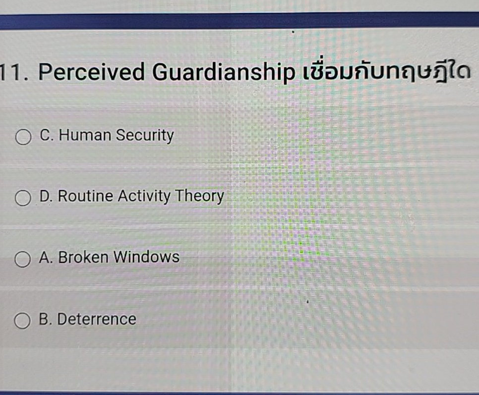 Guardian Study Perceived Guardianship เชื่อมกับทฤษฎีใด C.