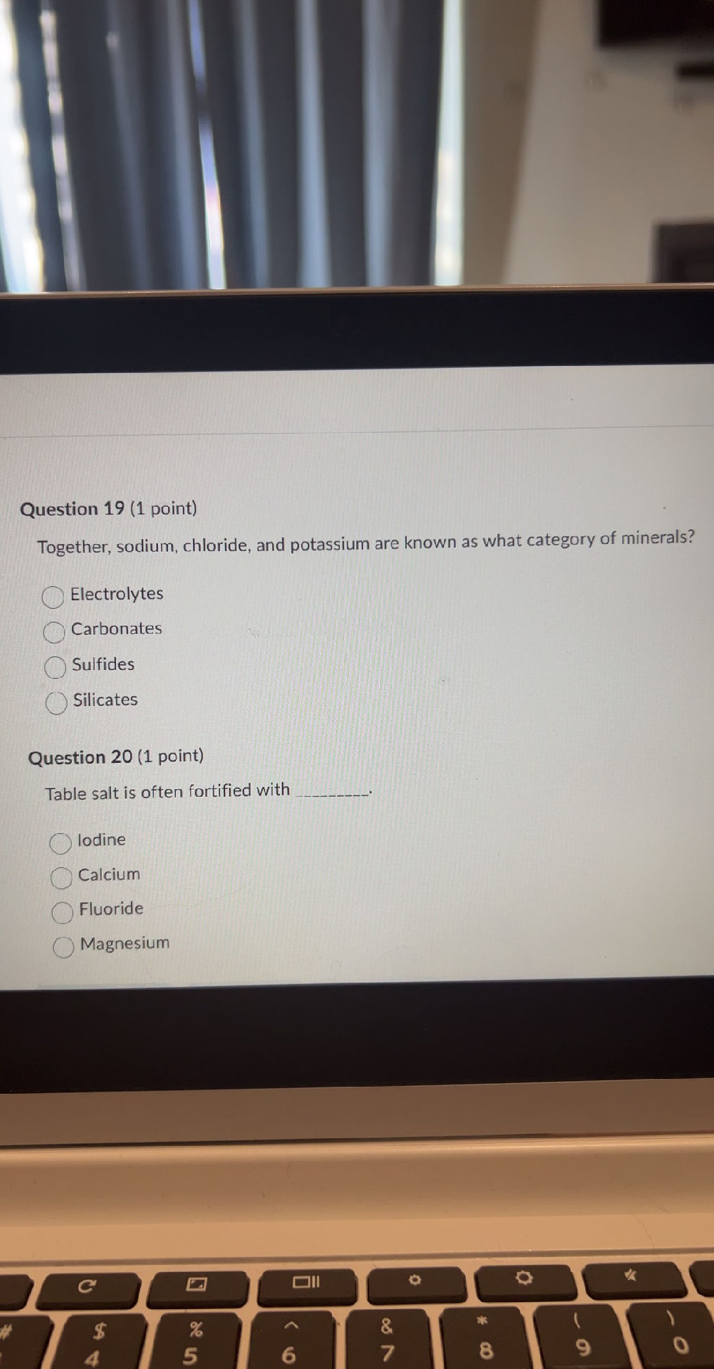Question 19 (1 point) Together, sodium,