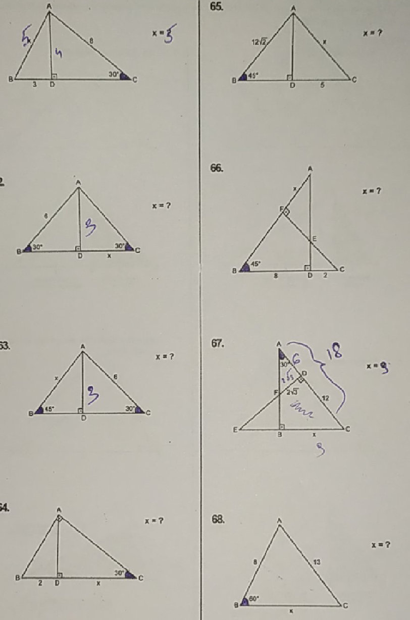 Problem 65: Triangle ABC. Angle B = 45