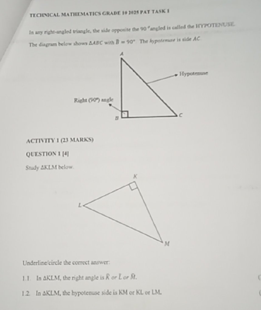 Technical Maths Practical Task TECHNICAL MATHEMATICS GRADE 10 2025 PAT TASK