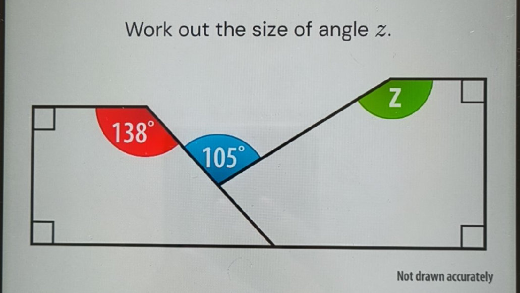 Z Shape Math Work out the size of angle z. [Image of a