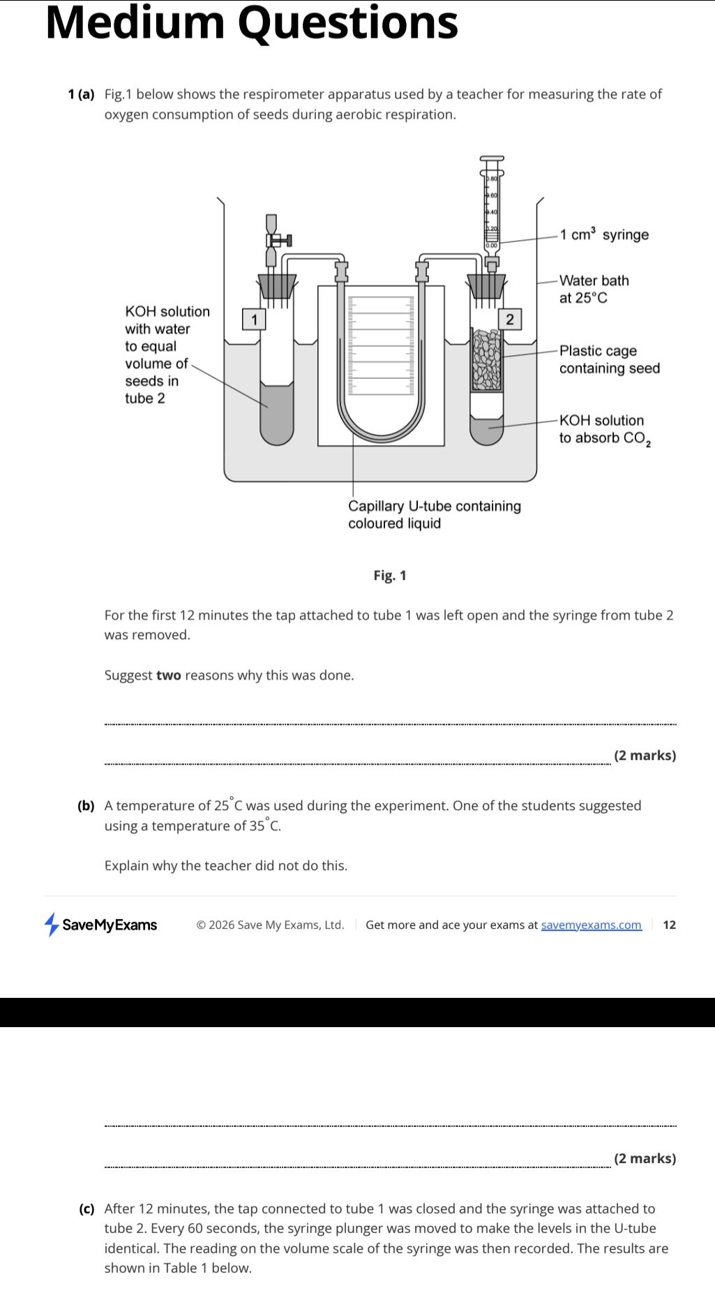 1 (a) Fig.1 below shows the respirometer