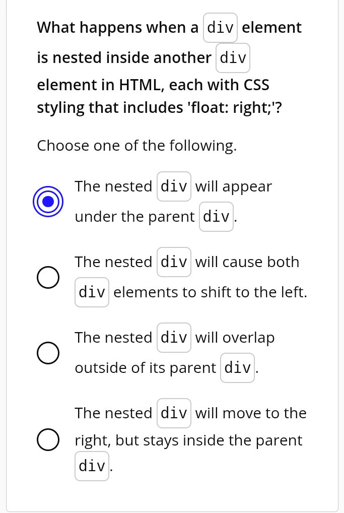 What happens when a div element is nested