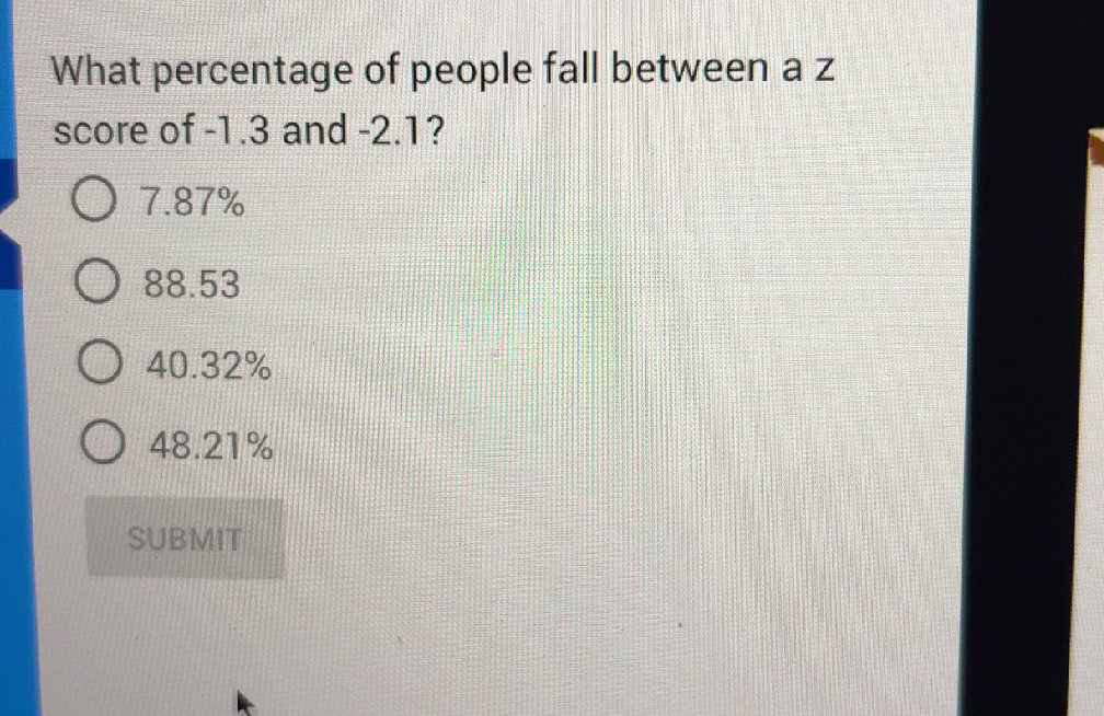 Percentage Fall What percentage of people fall between a z