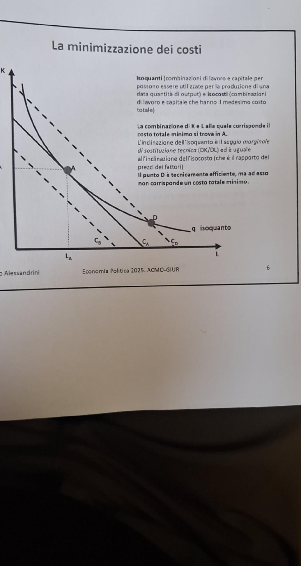 La minimizzazione dei costi Isoquanti