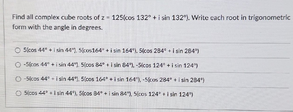 Find all complex cube roots of $z = 125(