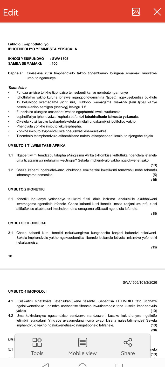 UMBUTO 1 TILWIMI TASE-AFRIKA 1.1 Ngabe