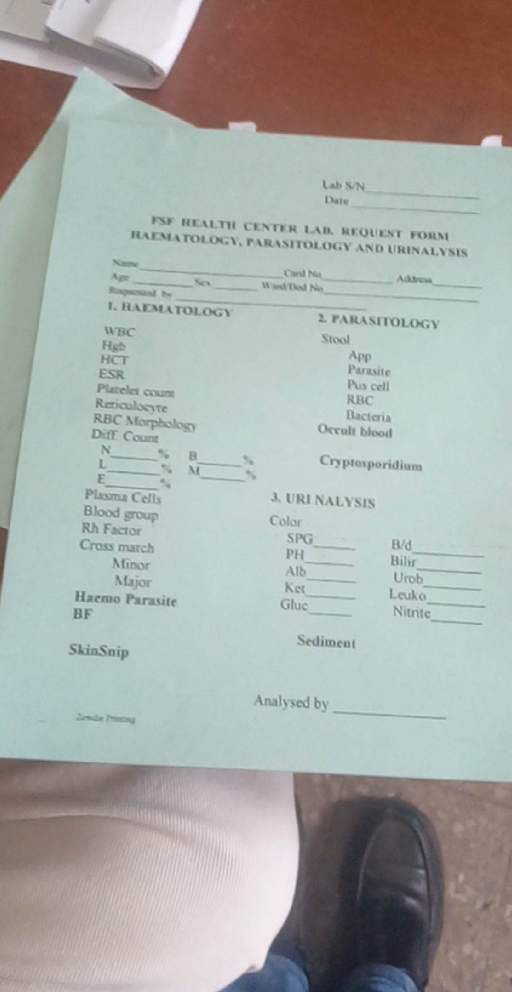 FSF HEALTH CENTER LAB. REQUEST FORM