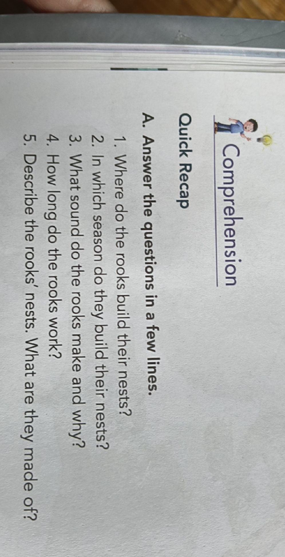 What Sound Do Rooks Make Comprehension Quick Recap A. Answer the