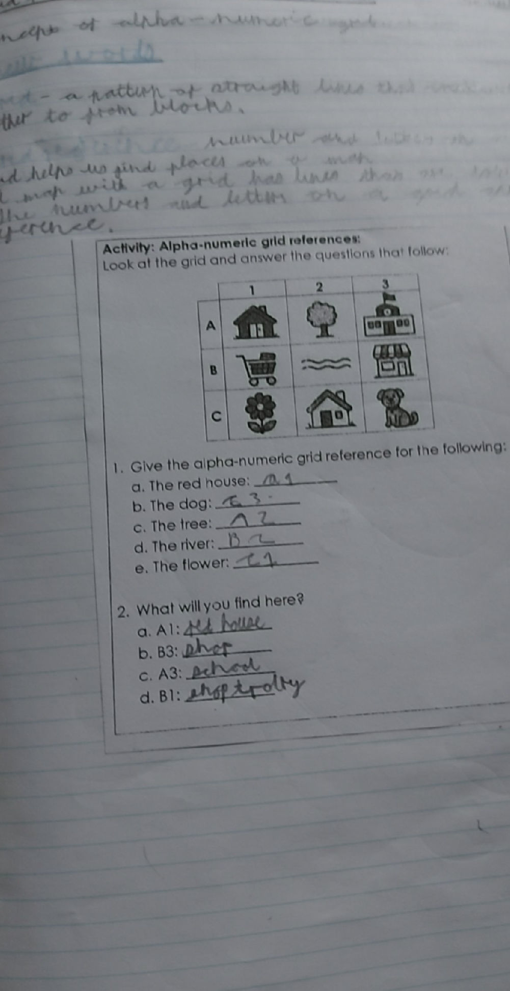 Alphanumeric Grid Exercise Activity: Alpha-numeric grid references: