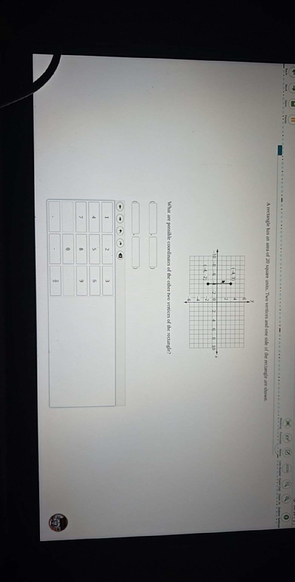 Rectangle Zoomed In A rectangle has an area of 20 square units.