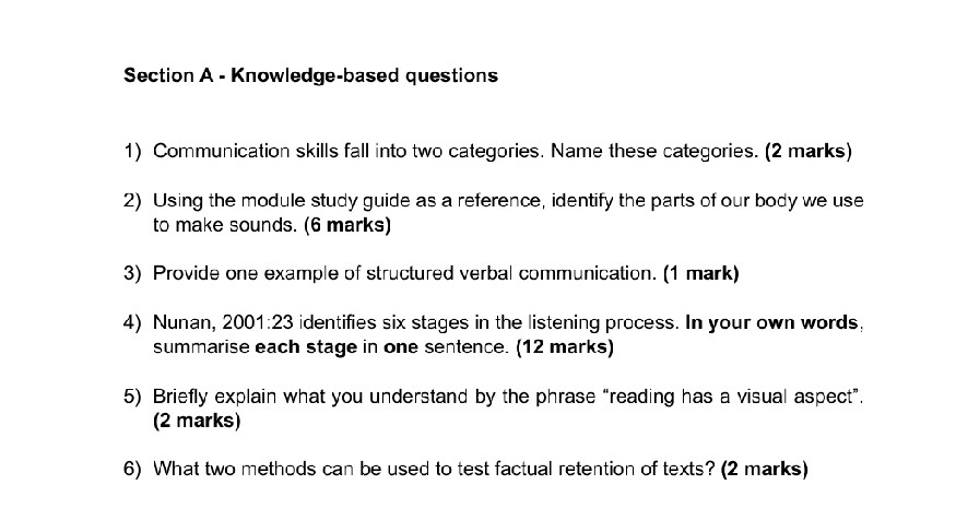 Section A - Knowledge-based questions 1)