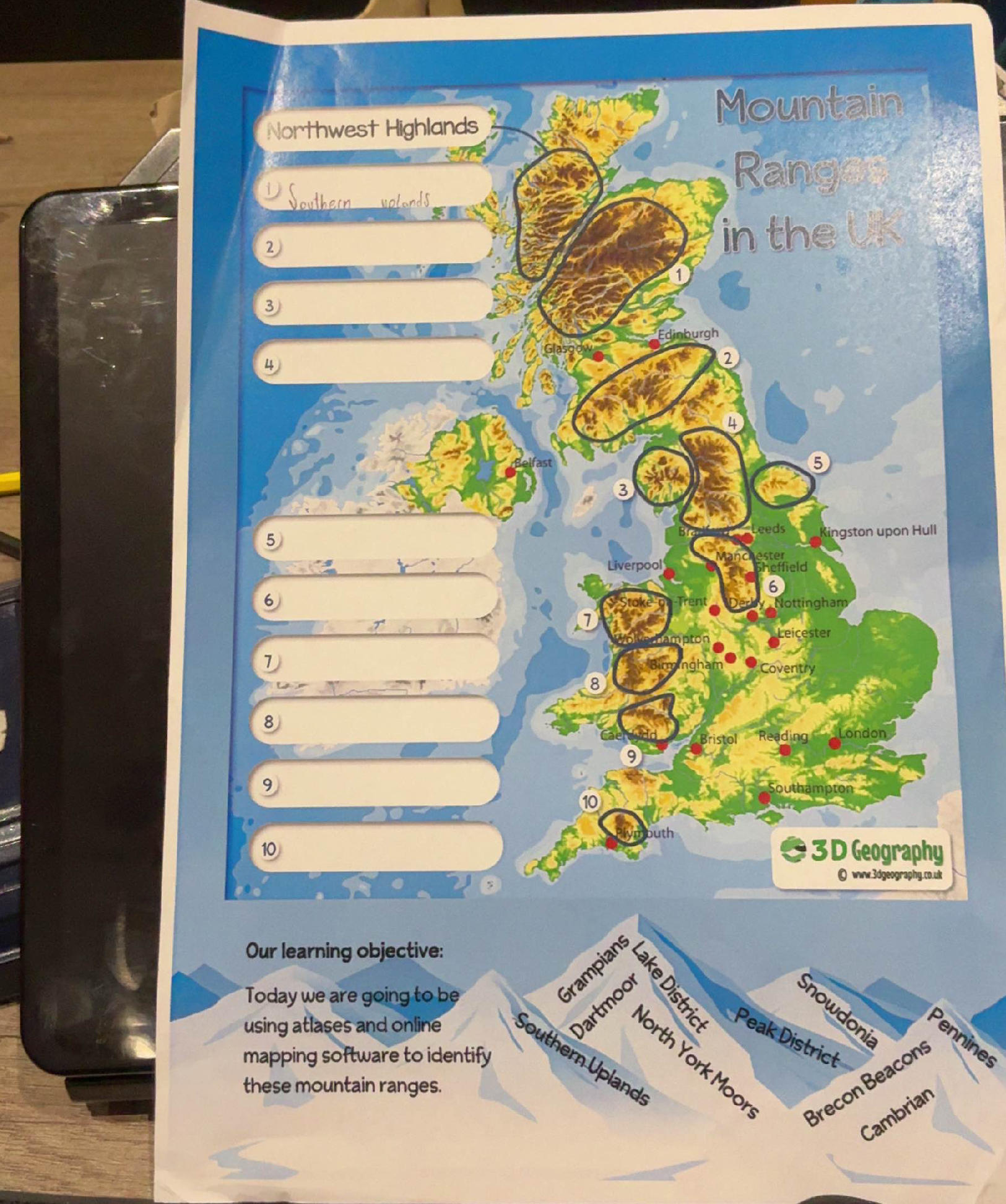 Mountain Rangesuk Map Mountain Ranges in the UK Identify the | StudyX