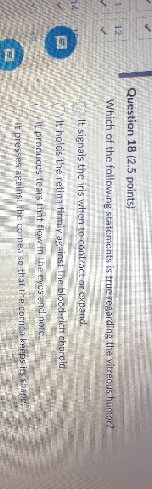 Question 18 (2.5 points) Which of the