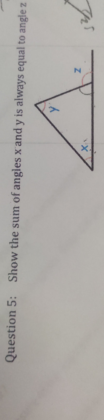 Show the sum of angles $x$ and $y$ is always | StudyX