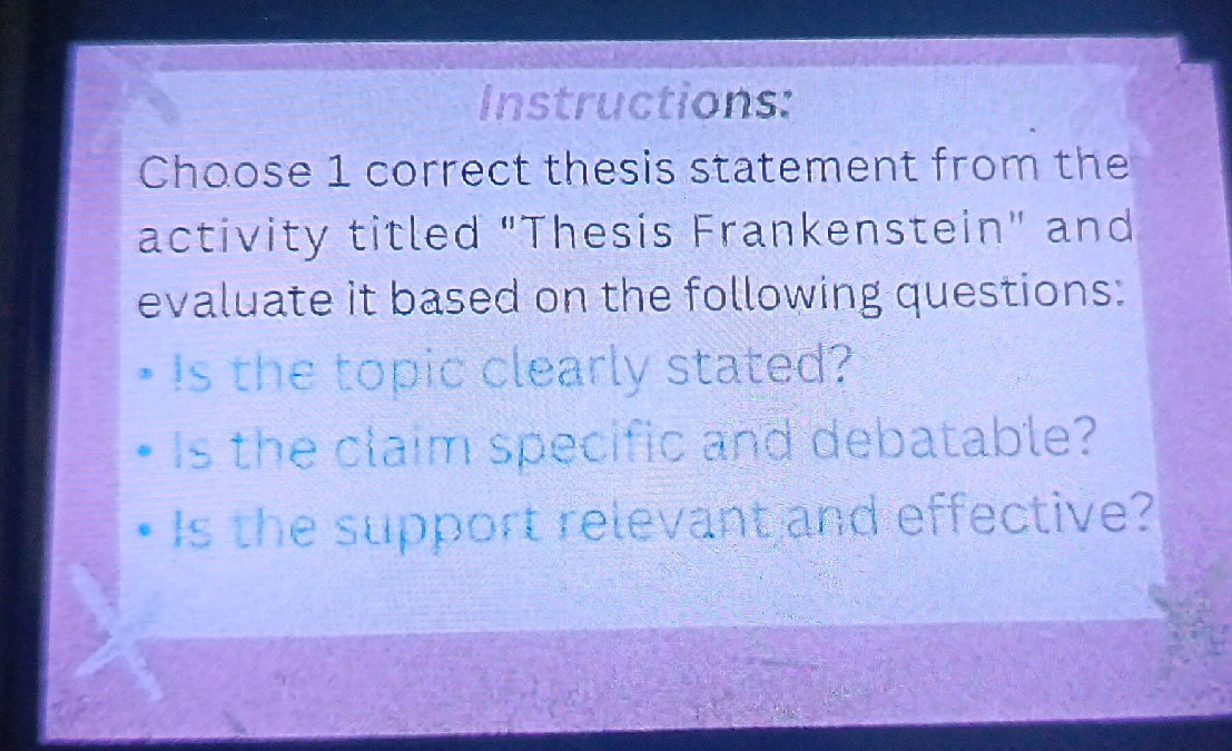 Choose 1 correct thesis statement from the | StudyX