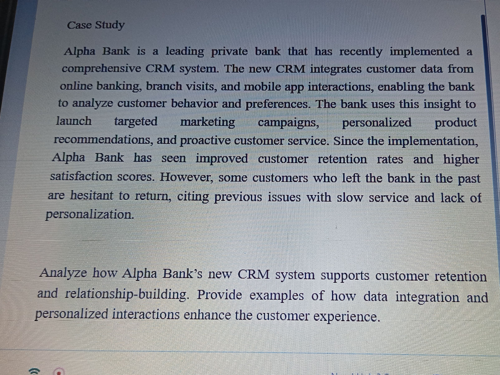 Case Study Alpha Bank is a leading private | StudyX