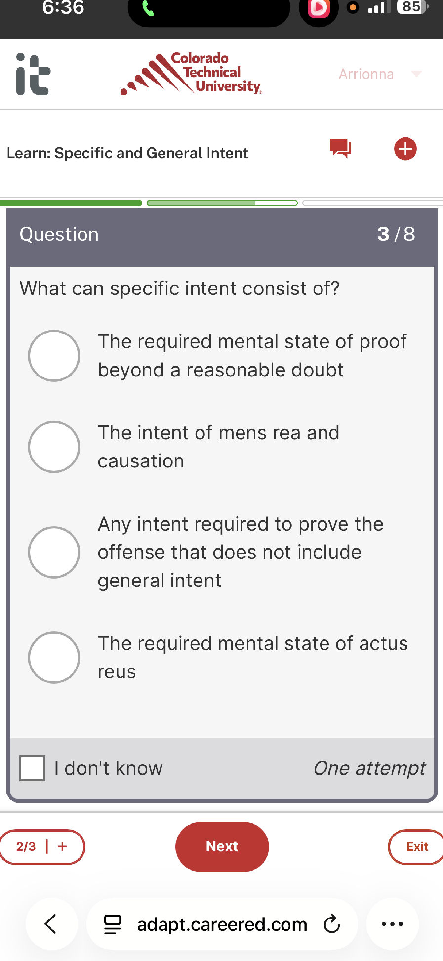 Questionable Intent What can specific intent consist of? The | StudyX