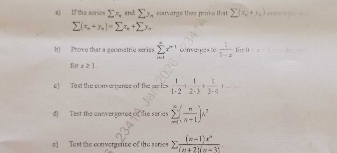 If the series $ x_n$ and $ y_n$ converge | StudyX