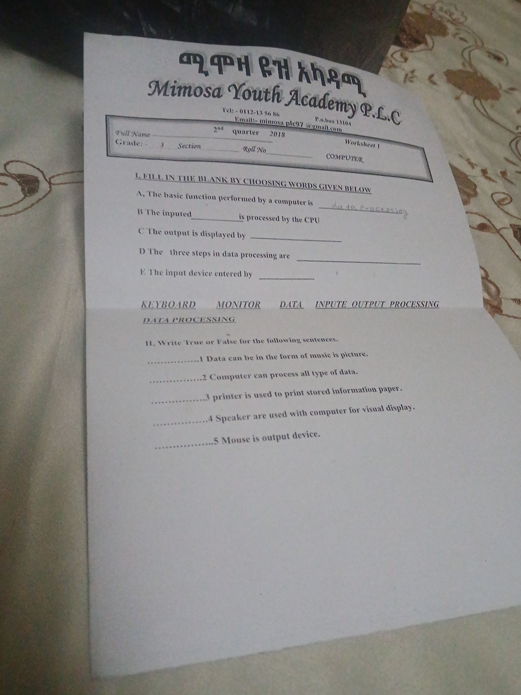 I. FILL IN THE BLANK BY CHOOSING WORDS GIVEN | StudyX