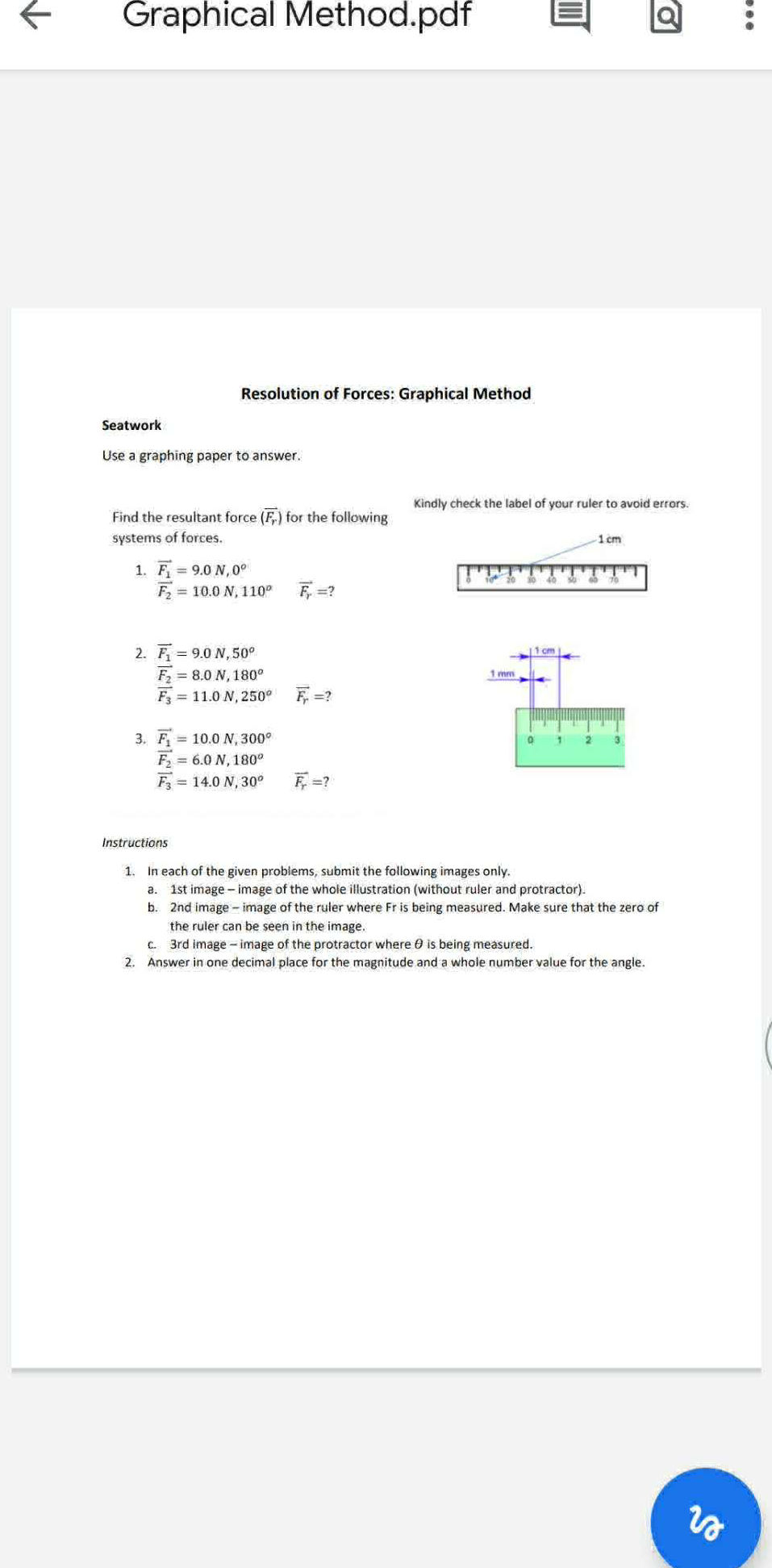 Resolution Force Example Question Seatwork Resolution of Forces: Graphical | StudyX