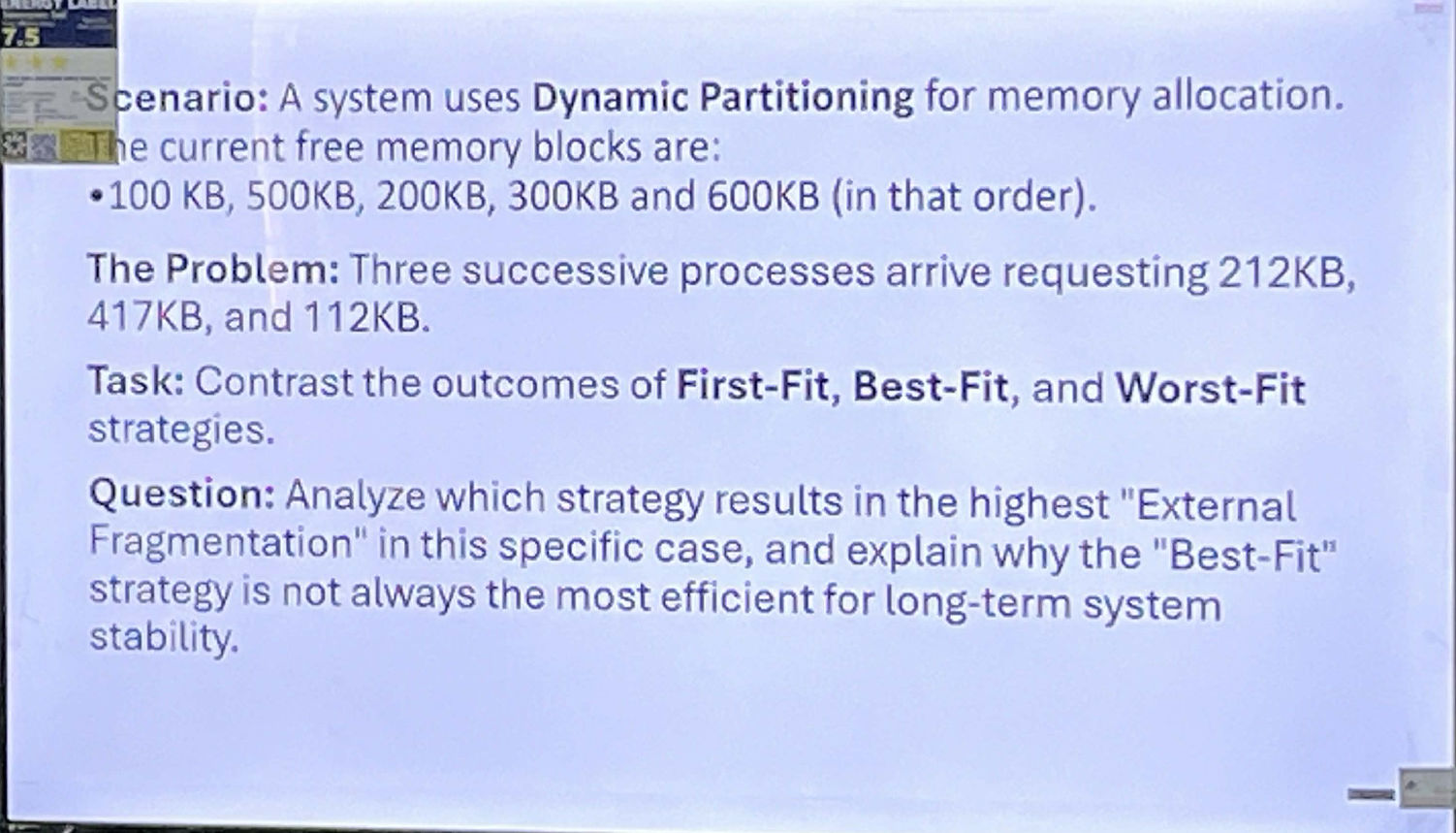 Scenario: A system uses Dynamic Partitioning | StudyX