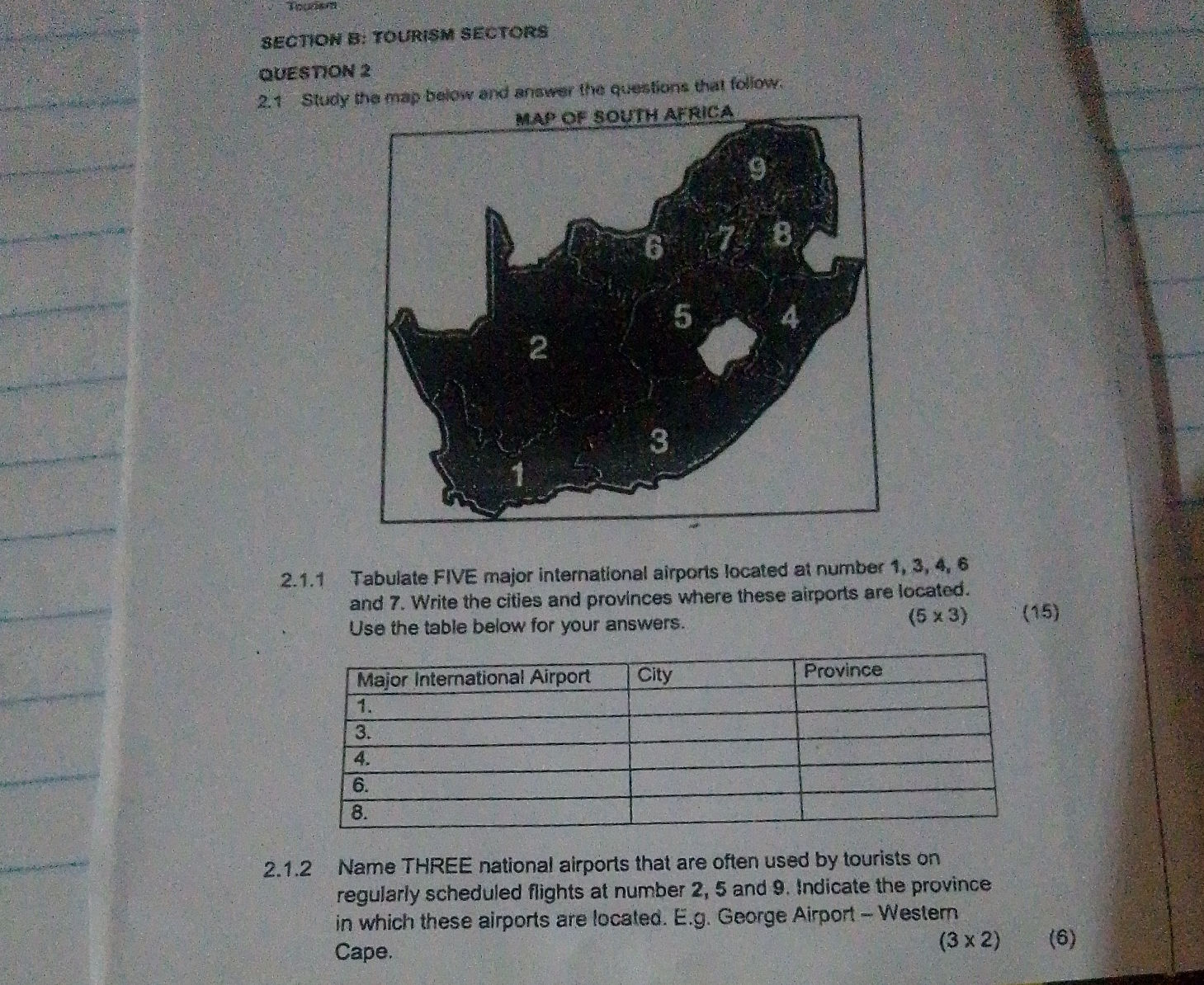 2.1 Study the map below and answer the | StudyX